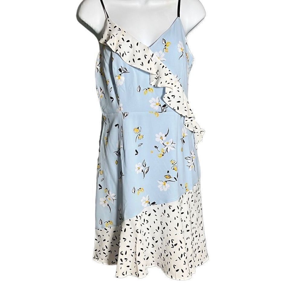 Cooper & Ella Women's Sleeveless Floral Ruffled Accent Blue Mini Dress Size S NW